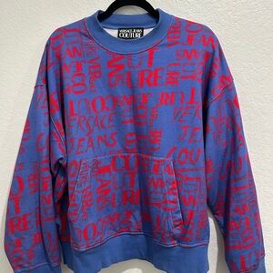 Versace Jeans Collection Graphic Blue and Red Crewneck Sweater